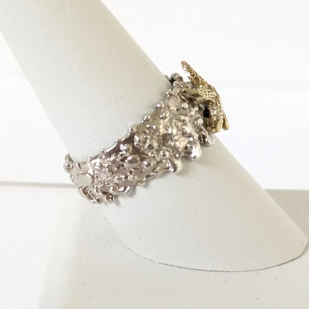 Sterling Silver 925 Brass Starfish Wide Band Ring Size 9 Nautical Beach Ocean